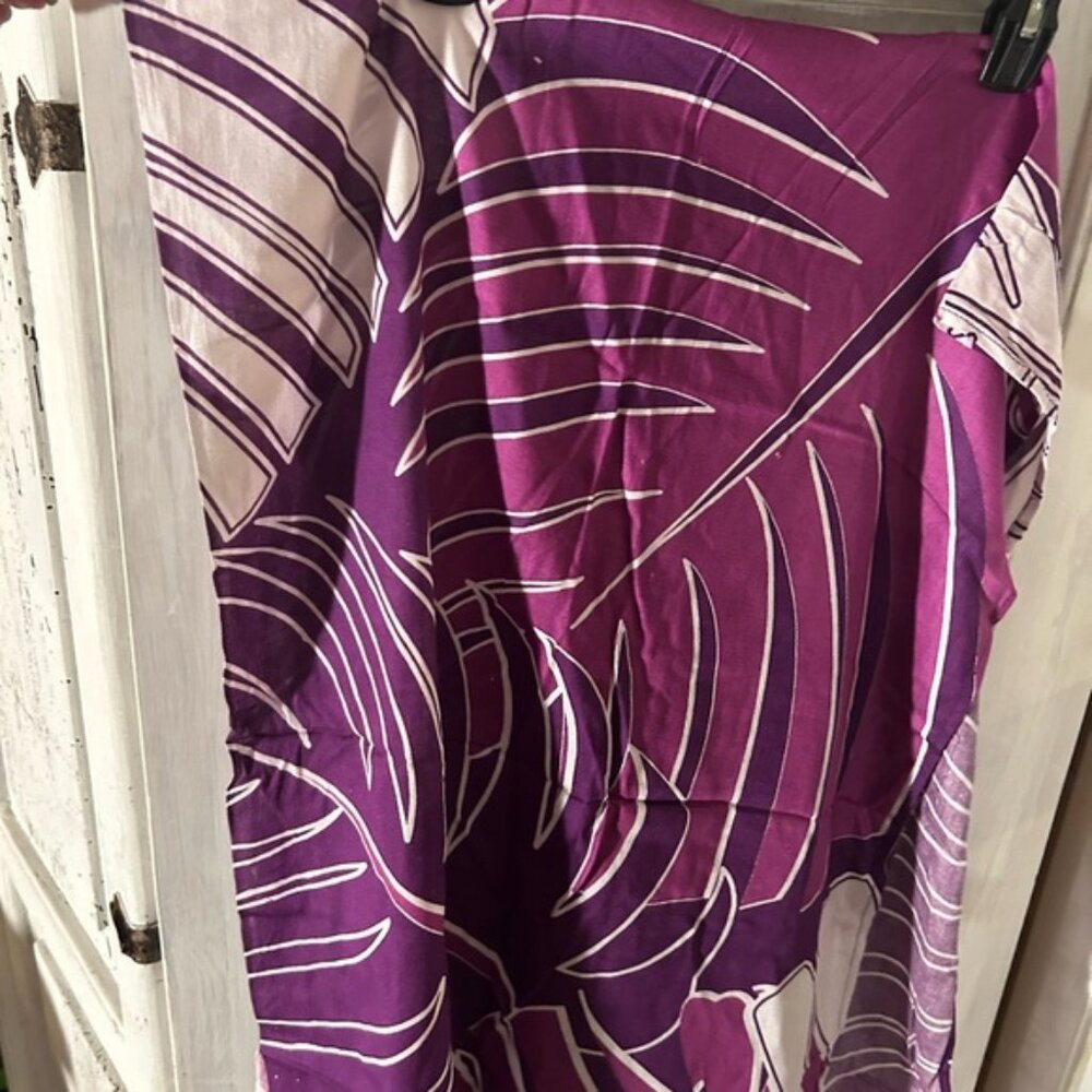 Purple and White Leaf Print Fabric for many uses !